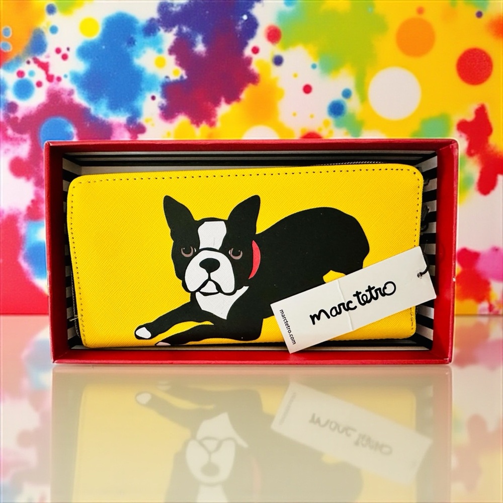 Marc Tetro Yellow Wallet with French Bulldog Design -‎ New in Gift Box MSRP $36 - Picture 5 of 10